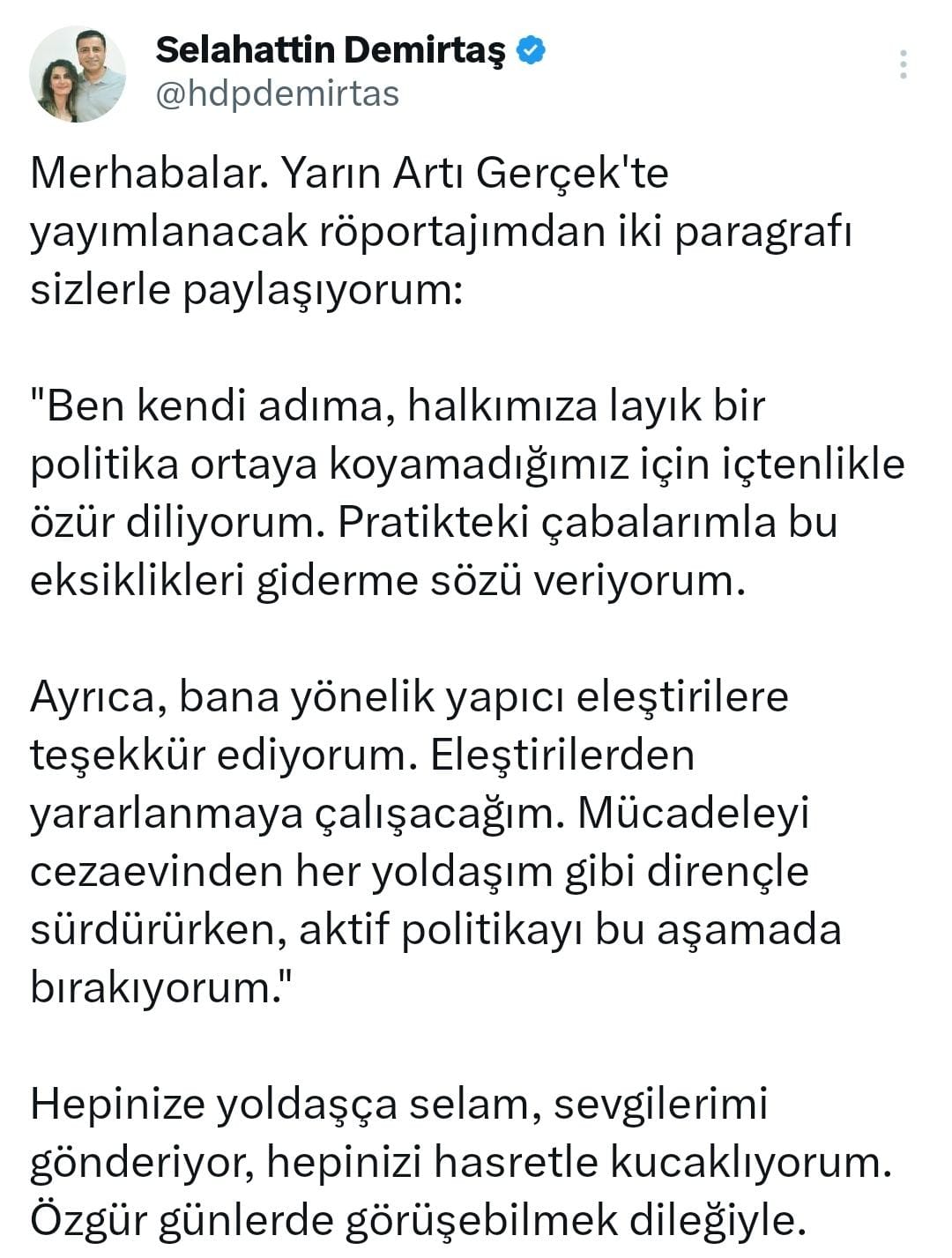 SELAHATTİN’İN AKTİF SİYASETTEN AYRILMASI; SİYASİ HAYATINDA YAPTIĞI EN DOĞRU İŞ, ATTIĞI EN DOĞRU ADIM VE VERDİĞİ EN DOĞRU KARARDIR