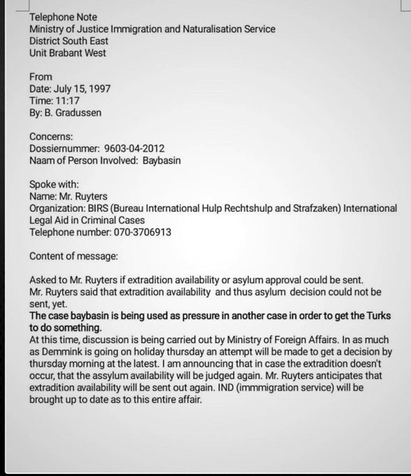 Hollanda Dışişleri Bakanı Ruyters ile yapılan görüşmelere ilişkin ortaya çıkan belgeler