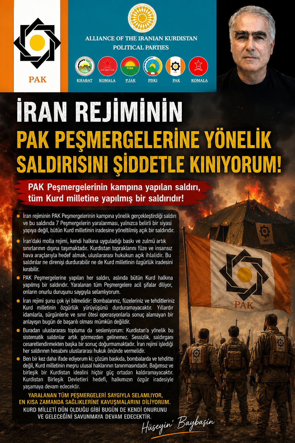 İran İslami Terör Rejiminin PAK Peşmergelerine Yönelik Saldırısını Şiddetle Kınıyorum